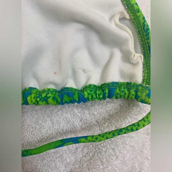 OP Blue and Green Snake Print String Halter Bikini Top - Picture 9 of 11